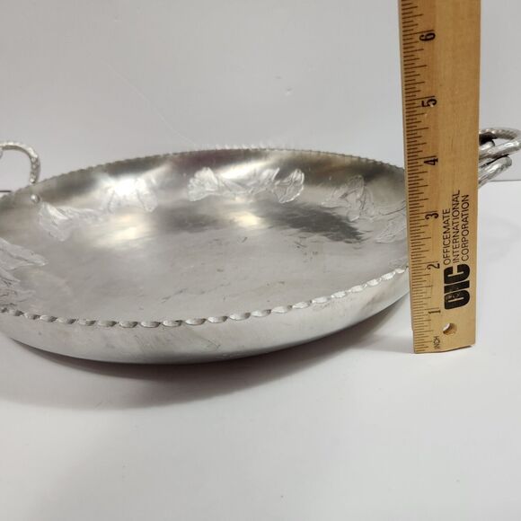 Vintage Large Hammered Wrought Faberware BKLYN Serving Tray Twist Handle Orchid - Picture 9 of 10